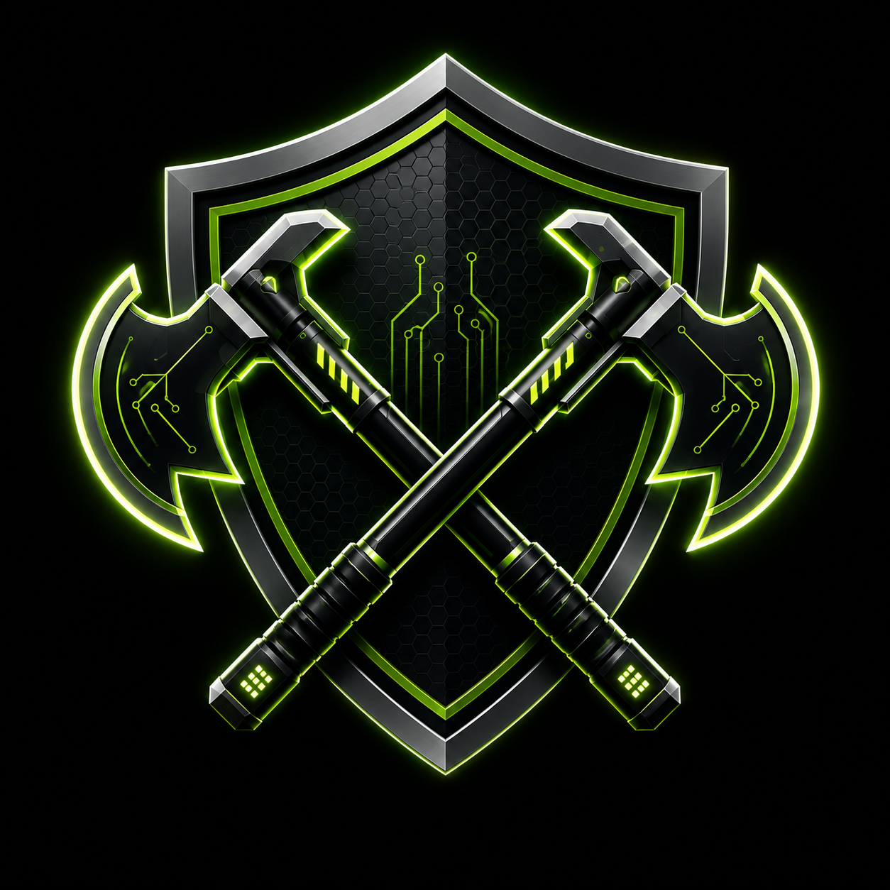 TwinAx shield with crossed axes